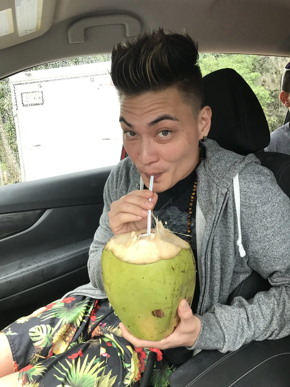 Young coconut in a car